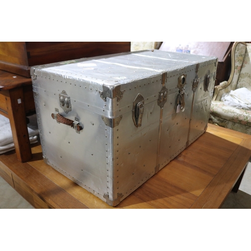 161 - Vintage aluminium trunk, approx 54cm H x 102cm W x 53cm D