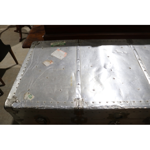 161 - Vintage aluminium trunk, approx 54cm H x 102cm W x 53cm D