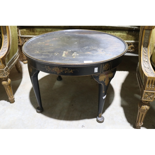 294 - Antique 1920's Chinoiserie decorated circular table, approx 42cm H x 61cm Dia