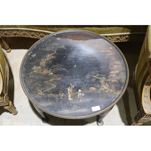 294 - Antique 1920's Chinoiserie decorated circular table, approx 42cm H x 61cm Dia