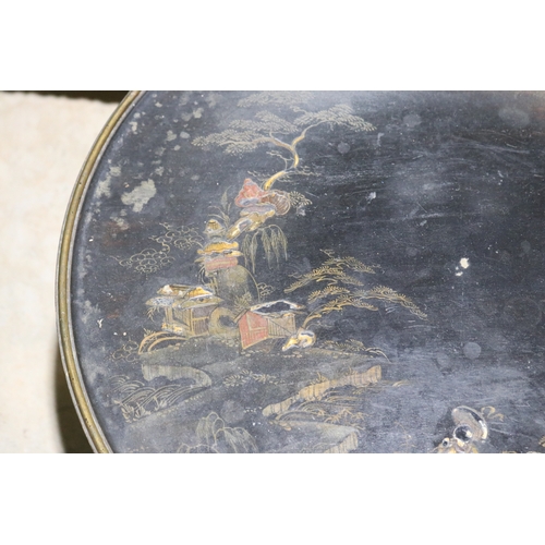 294 - Antique 1920's Chinoiserie decorated circular table, approx 42cm H x 61cm Dia