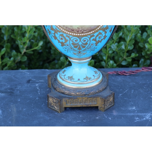 323 - Antique Sevres porcelain baluster lamp base, with gilt metal mounts, English plug, approx 56cm H