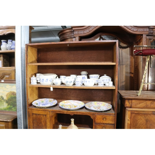 362 - Antique early 20th century oak two height dresser, for restoration, approx 200cm H x 115cm W x 56cm ... 