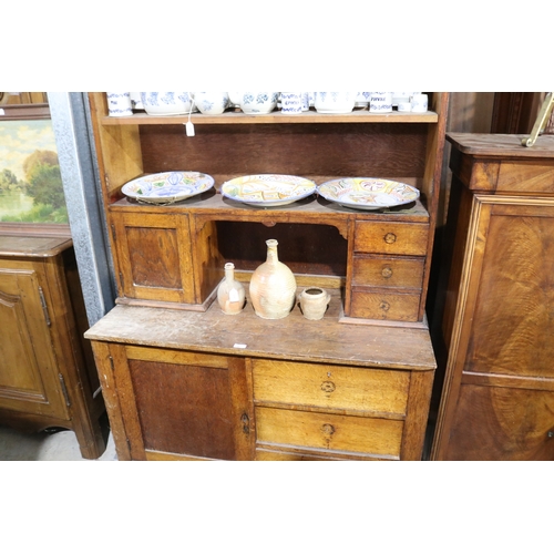 362 - Antique early 20th century oak two height dresser, for restoration, approx 200cm H x 115cm W x 56cm ... 