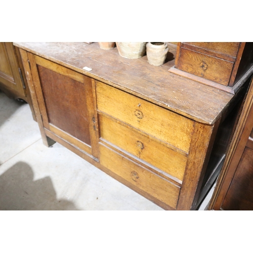 362 - Antique early 20th century oak two height dresser, for restoration, approx 200cm H x 115cm W x 56cm ... 