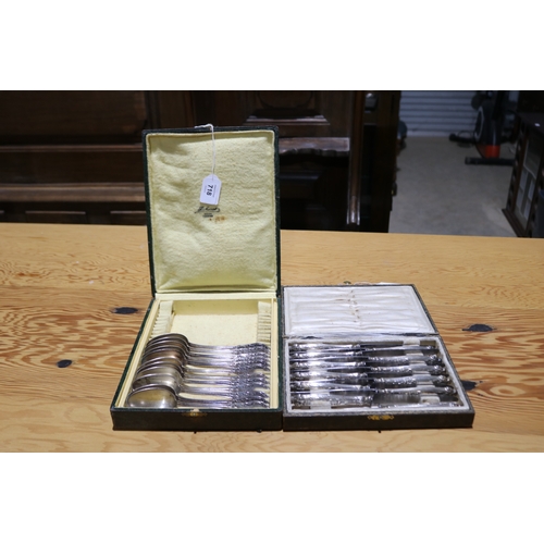 718 - Cased set of twelve French entree knives and a set of twelve spoons