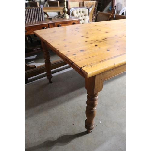 180 - Pine country table, approx 76cm H x 246cm W x 107cm D