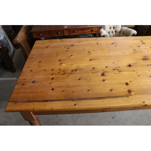 180 - Pine country table, approx 76cm H x 246cm W x 107cm D