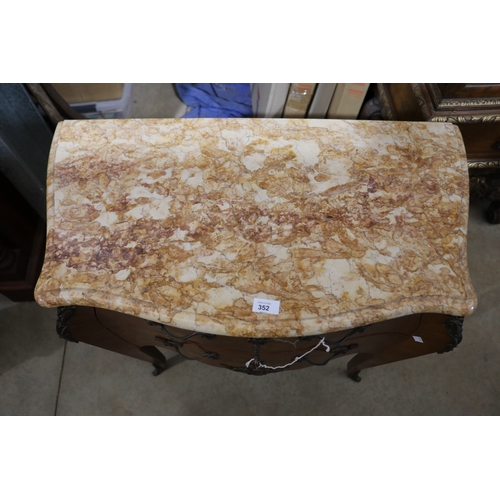 352 - Vintage French marble topped two drawer commode, approx 77cm H x 80cm W x 42cm D