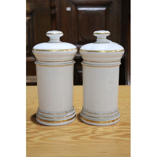 710 - Pair of antique French porcelain chemist jars, each approx 24cm H (2)