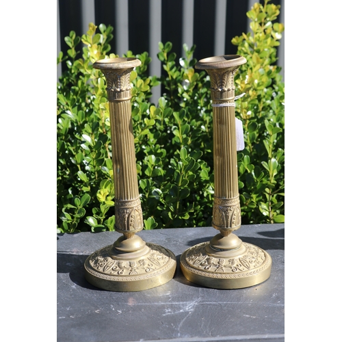 712 - Pair of antique French Empire brass candlesticks, each approx 26cm H (2)