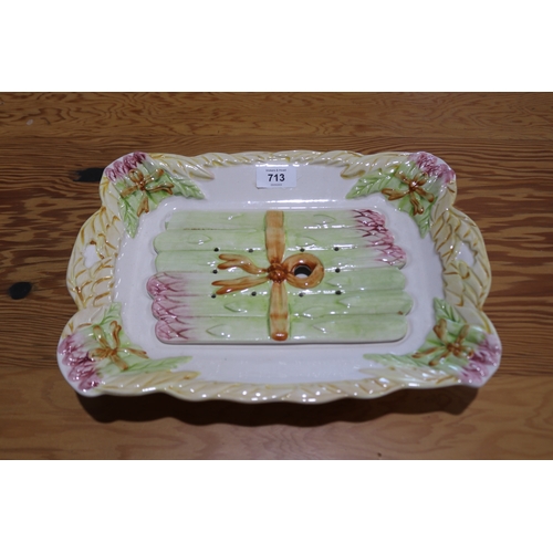 713 - Vintage French asparagus dish, has chip, approx 5cm H x 35cm W 26cm D