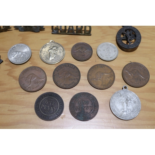 737 - Small collection of buttons, badges coins, Royal Corps of Signals, North Western Railway silver key ... 