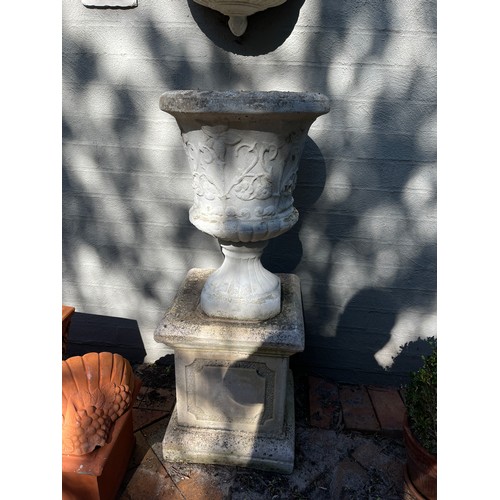 801 - Composite stone pot on square pedestal unassociated (2)
