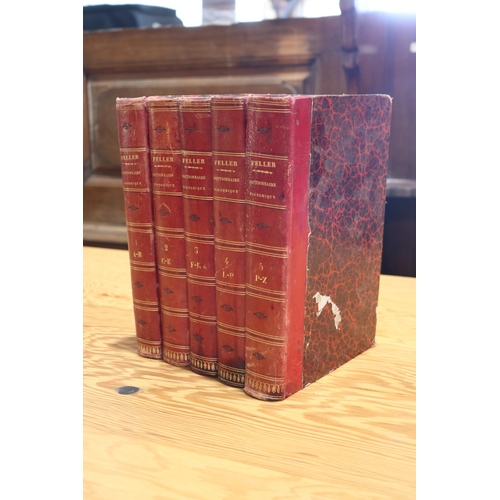 248 - French 1839 edition Dictionnaire Historique, red leather spines (5)