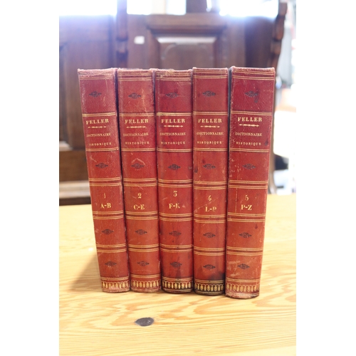 248 - French 1839 edition Dictionnaire Historique, red leather spines (5)