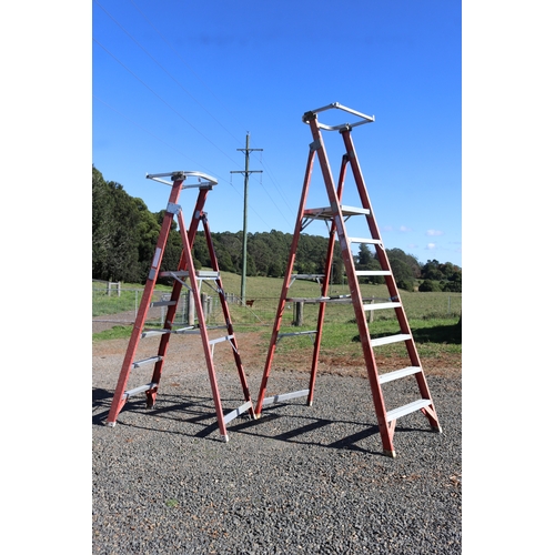 798 - Two large Climbrite professional painters A frame ladders (2) fiberglass and aluminum 
tallest 3.2.m... 