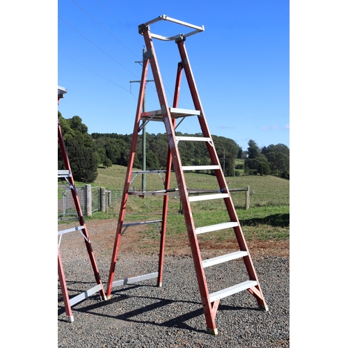 798 - Two large Climbrite professional painters A frame ladders (2) fiberglass and aluminum 
tallest 3.2.m... 