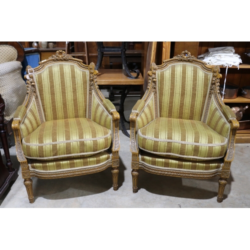 292 - Pair of vintage French Louis XVI revival armchairs, with well carved in relief, painted finish (2)