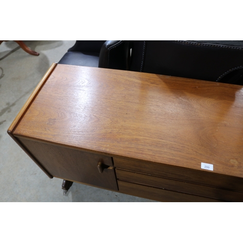 299 - 1960's English sideboard with two doors, three drawers to include a cutlery drawer, approx 77cm H x ... 