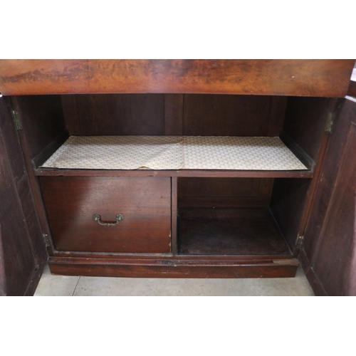 332 - Antique mahogany two door chiffonier, shaped back, approx 138cm H x 106cm W x 47cm D