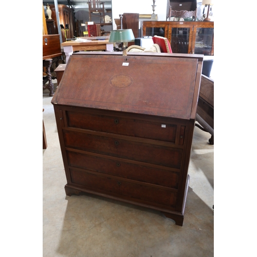 154 - Antique inlaid and parquetry bureau, approx 109cm H x 91cm W x 46cm D