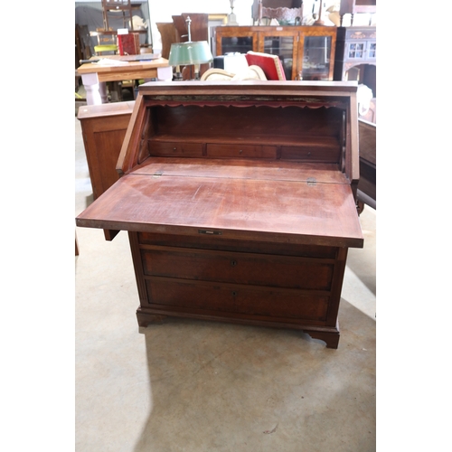 154 - Antique inlaid and parquetry bureau, approx 109cm H x 91cm W x 46cm D