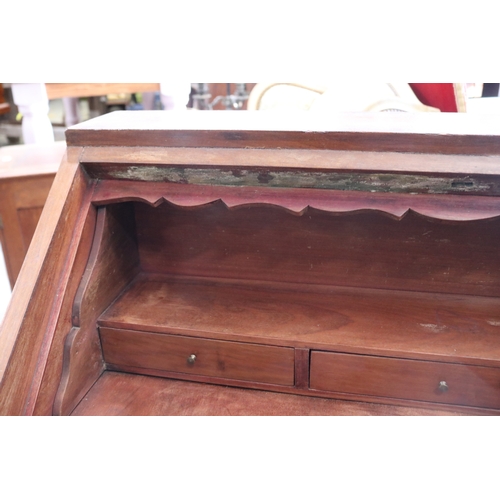 154 - Antique inlaid and parquetry bureau, approx 109cm H x 91cm W x 46cm D