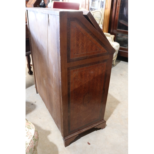 154 - Antique inlaid and parquetry bureau, approx 109cm H x 91cm W x 46cm D