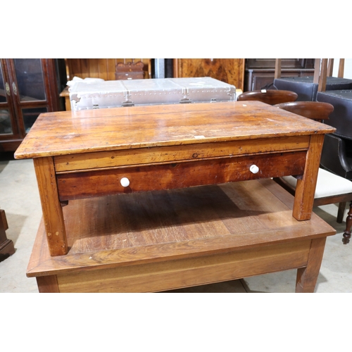 157 - Antique cut down pine country table / coffee table, approx 44cm H x 130cm W x 76cm D
