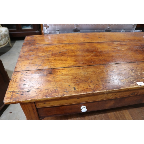 157 - Antique cut down pine country table / coffee table, approx 44cm H x 130cm W x 76cm D