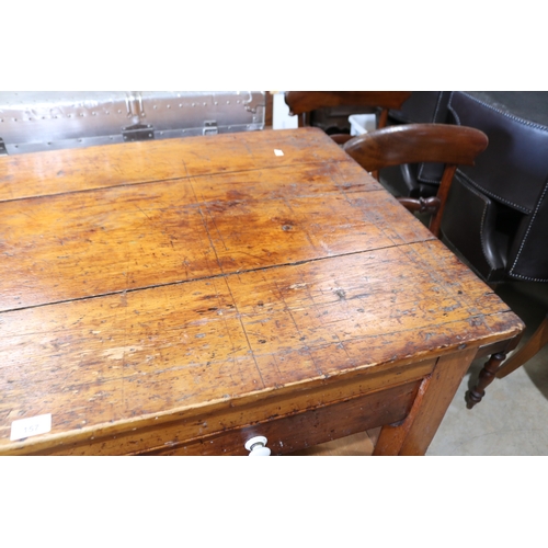 157 - Antique cut down pine country table / coffee table, approx 44cm H x 130cm W x 76cm D