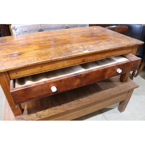 157 - Antique cut down pine country table / coffee table, approx 44cm H x 130cm W x 76cm D