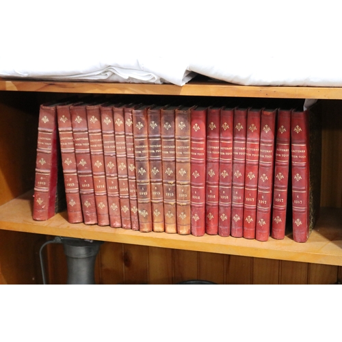 266 - Good set of antique French books, red leather spines & corners, marbled end boards, titled Lectures ... 