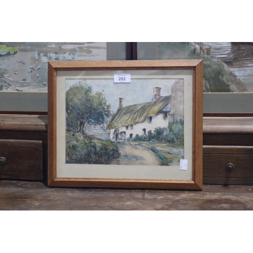 282 - Four English school, unknown, watercolor studies, with white highlights  approx 24cm x 38cm and smal... 