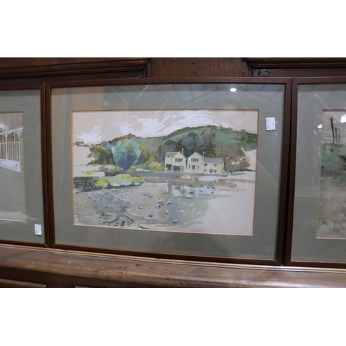 282 - Four English school, unknown, watercolor studies, with white highlights  approx 24cm x 38cm and smal... 