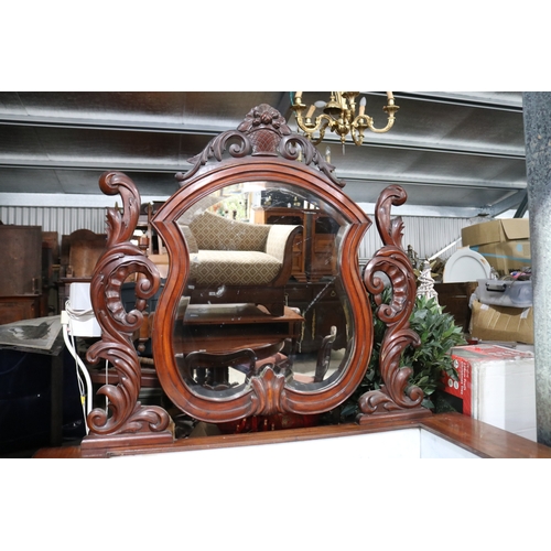 383 - Antique French mirrored back marble set topped washstand, approx 190cm H x 122cm W x 56cm D