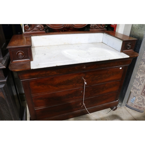 383 - Antique French mirrored back marble set topped washstand, approx 190cm H x 122cm W x 56cm D