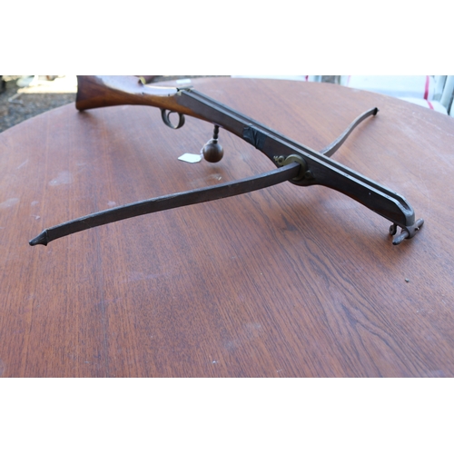 769 - Continental 19th century target crossbow of high quality. Heavy steel bow of 92cm, brass mounted woo... 