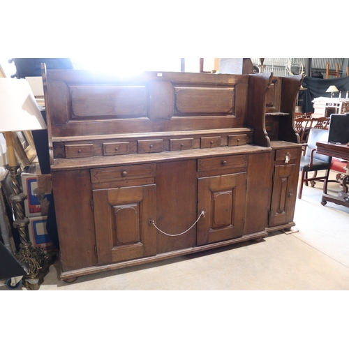 91 - Antique late 18th century dresser base, (no top), approx 215cm W x 38cm D x 150cm H