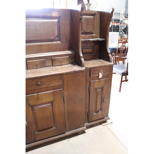 91 - Antique late 18th century dresser base, (no top), approx 215cm W x 38cm D x 150cm H