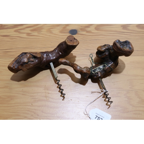 752 - Two grape vine cork screws (2)