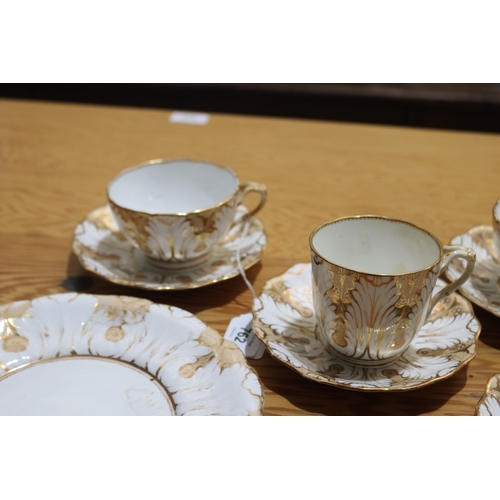 762 - Antique English mid 19th century painted and gilt, tea and coffee cups, saucers and plate (8)