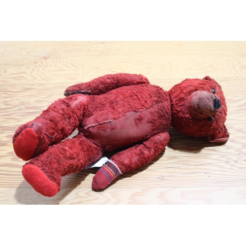 782 - Vintage red plush teddy, much loved