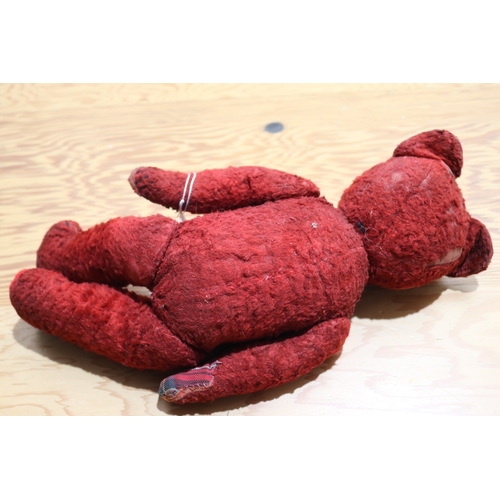 782 - Vintage red plush teddy, much loved