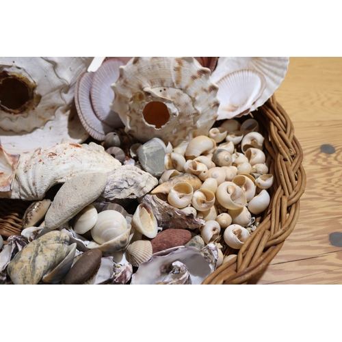 792 - Large circular cane basket of sea shells