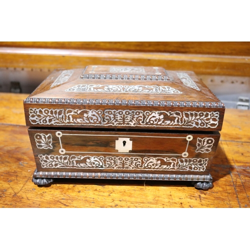 781 - Antique Regency sewing box, with inlaid decoration