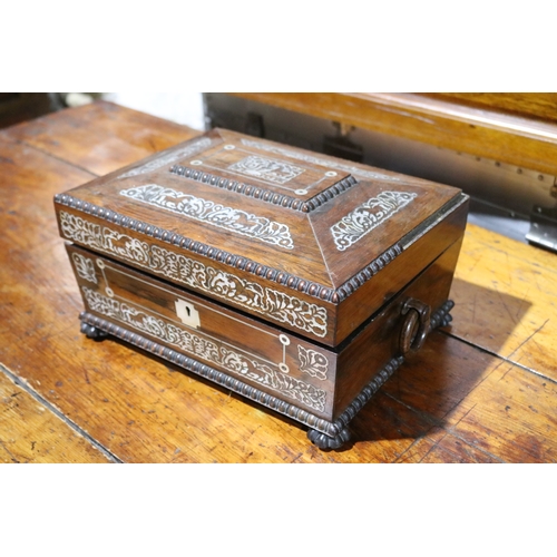 781 - Antique Regency sewing box, with inlaid decoration