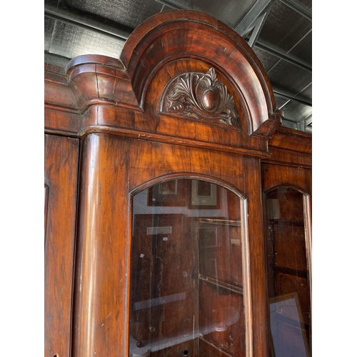 822 - Antique late Victorian mahogany break front three door two height bookcase, approx 236cm H at center... 