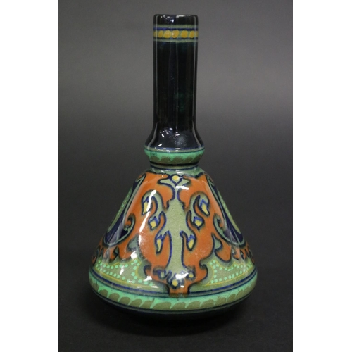 13 - Gouda Holland piriform vase, with Islamic decoration signed to base 33 5/4. Approx 16cm H